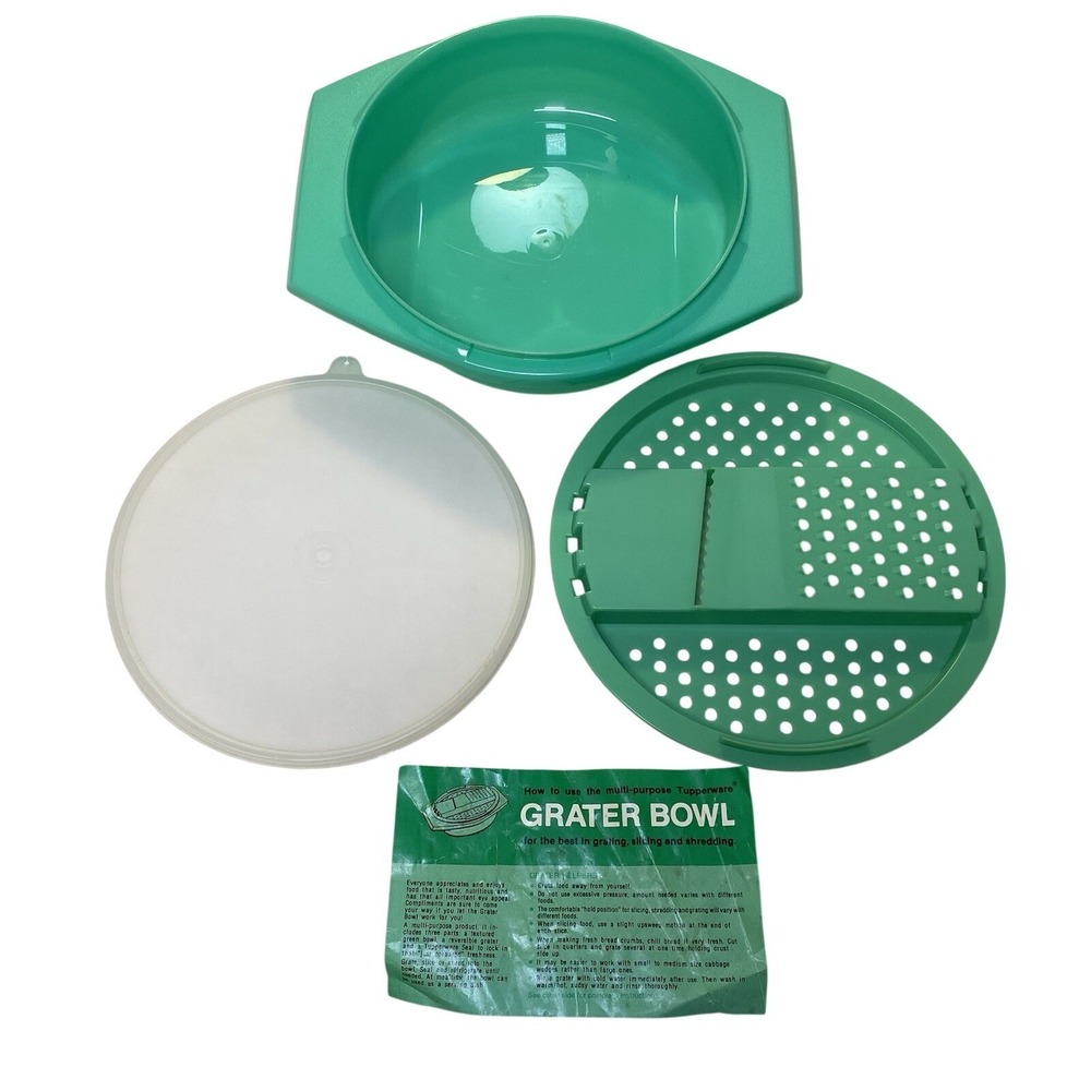 Vintage Tupperware Cheese Grater Bowl Jadeite Green + Seal ~ 3 Piece Set 786
